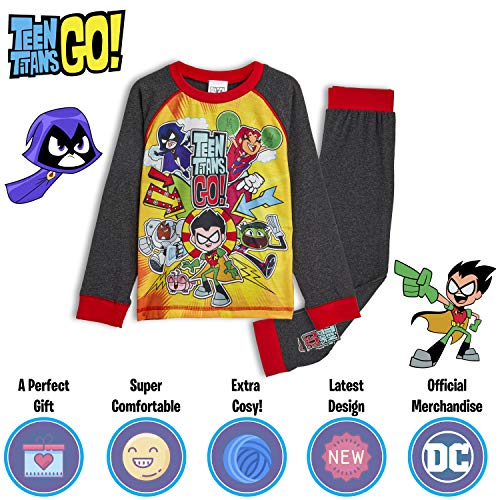 Teen Titans Go! Pijama para Niños Invierno, con Superhéroes Beast Boy Cyborg Starfire Robin Raven, Ropa de Dormir Niño Camiseta y Pantalones de Manga Larga, Regalo para Niños 3-10 años (9/10 Años)