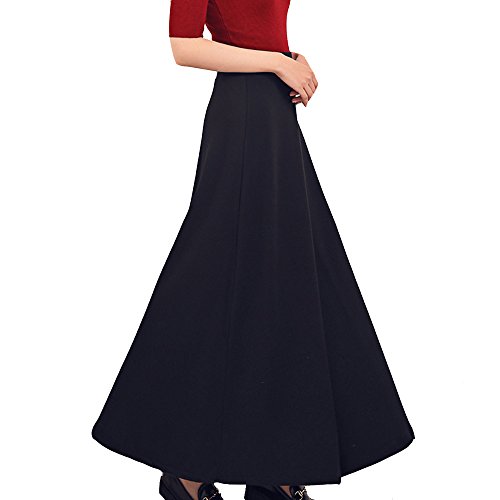 TEERFU Falda larga de invierno para mujer, elástica, ajustada, plisada, casual, de algodón TEERFU Falda larga de invierno para mujer, elástica, ajustada, plisada, casual, de algodón
