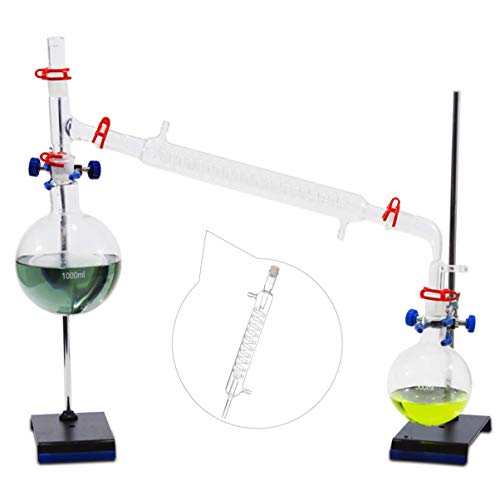 TEHAUX Vitrería de laboratorio para condensador de cristal con serpentina de cristal Graham con empalmes para tubos de cristal de 10 mm, herramienta química para tubos de condensación