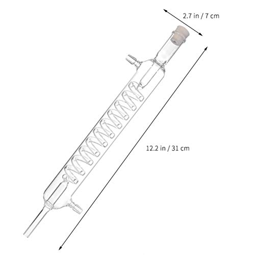 TEHAUX Vitrería de laboratorio para condensador de cristal con serpentina de cristal Graham con empalmes para tubos de cristal de 10 mm, herramienta química para tubos de condensación