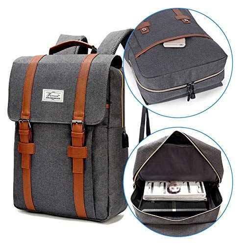 Teimose Mochila portátil de 15,6 Pulgadas con Puerto de Carga USB, iCasso Ligero Funcional Durable Nylon Bolsa de portátil de Viaje(gray)