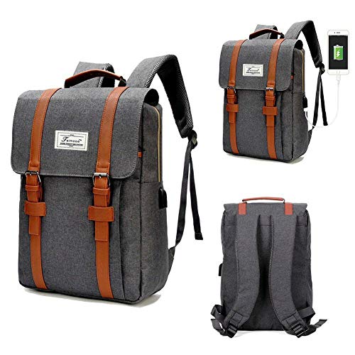 Teimose Mochila portátil de 15,6 Pulgadas con Puerto de Carga USB, iCasso Ligero Funcional Durable Nylon Bolsa de portátil de Viaje(gray)