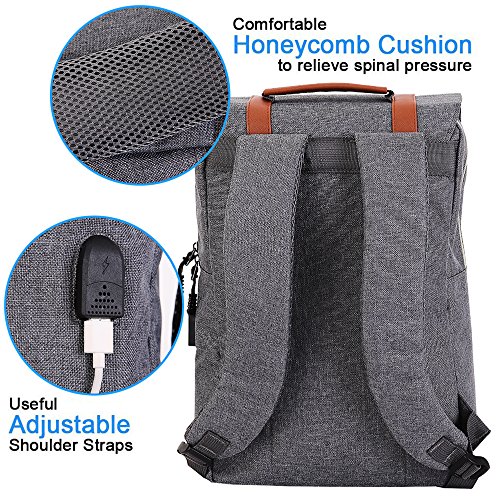 Teimose Mochila portátil de 15,6 Pulgadas con Puerto de Carga USB, iCasso Ligero Funcional Durable Nylon Bolsa de portátil de Viaje(gray)