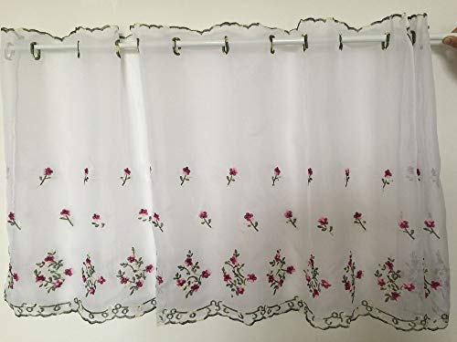 Telas aislantes aislada termal cortina de la venta Desgaste bordado floral cortina pequeña-media cortina de ventana cenefa dobladillo del cordón cortina blanca de café de la puerta del gabinete de coc