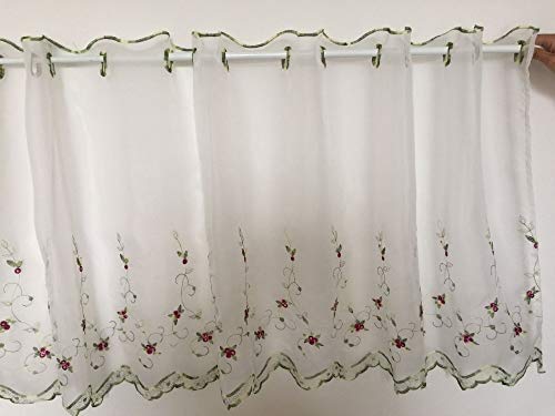 Telas aislantes aislada termal cortina de la venta Desgaste bordado floral cortina pequeña-media cortina de ventana cenefa dobladillo del cordón cortina blanca de café de la puerta del gabinete de coc