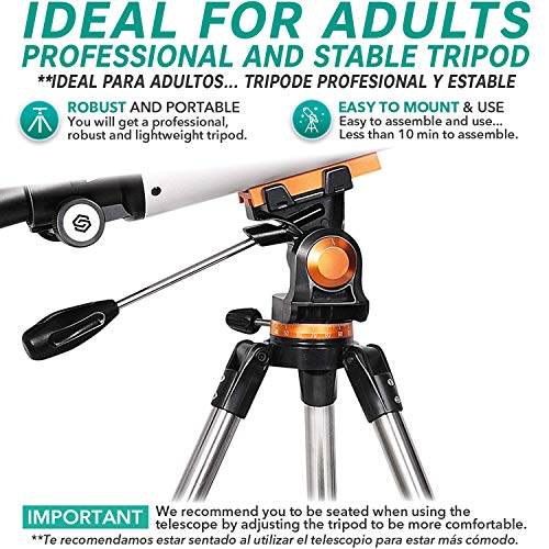 Telescopio Astronómico Profesional para Adultos Principiantes - Portátil y Potente 20x-250x, Fácil de Montar y Usar - Ideal para Observar la Luna, Planetas, Galaxias y más - Incluye Manual en Español Telescopio Astronómico Profesional para Adultos Principiantes - Portátil y Potente 20x-250x, Fácil de Montar y Usar - Ideal para Observar la Luna, Planetas, Galaxias y más - Incluye Manual en Español