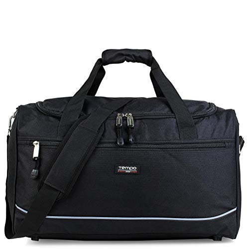 TEMPO - Bolso de Viaje Grande Bolsa de Gimnasio Bolsa de Mano Deportiva Maleta de Viaje, Segundo Equipaje de Mano Bolsa Fin de Semana Low Cost Ligera 801050, Color Negro