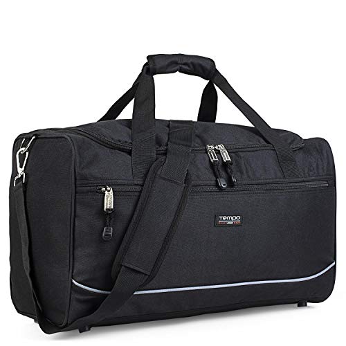 TEMPO - Bolso de Viaje Grande Bolsa de Gimnasio Bolsa de Mano Deportiva Maleta de Viaje, Segundo Equipaje de Mano Bolsa Fin de Semana Low Cost Ligera 801050, Color Negro