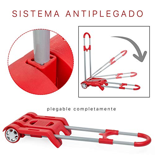 TEMPO - Carrito Plegable para Mochilas Escolares Infantiles adaptables de niño y niña. 1012, Color Rojo