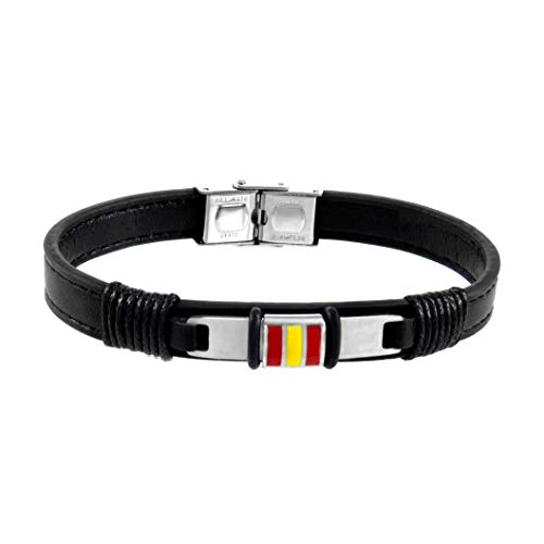 TEMPUS FUGIT. Pulsera con Bandera de España de Piel y Acero Inoxidable Antialérgico