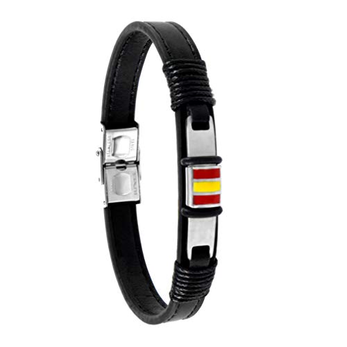 TEMPUS FUGIT. Pulsera con Bandera de España de Piel y Acero Inoxidable Antialérgico