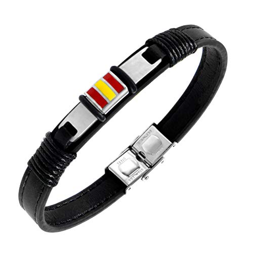 TEMPUS FUGIT. Pulsera con Bandera de España de Piel y Acero Inoxidable Antialérgico