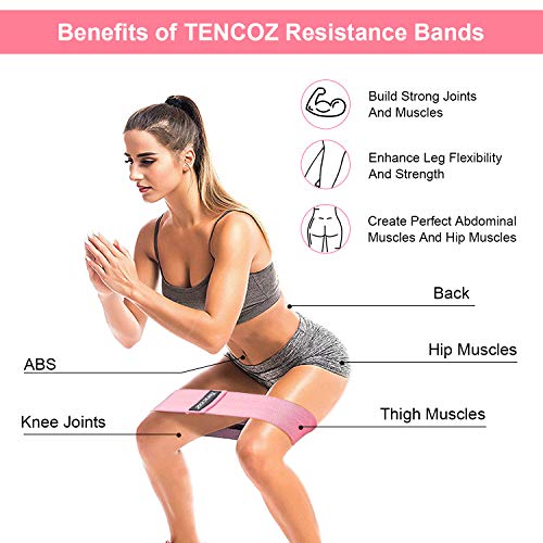 Tencoz Bandas Elasticas Gluteos, Bandas de Resistencia Bandas Elasticas Musculacion, Bandas de Ejercicios con 3 Niveles, Bandas Antideslizantes de Tela para Yoga, Pilates, Fuerza de Cadera