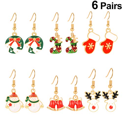 TENDYCOCO 6 Pares de aretes de Gancho de Navidad Set Guantes Medias Pendientes Colgantes joyería de Oreja Festiva para Mujeres de Fiesta