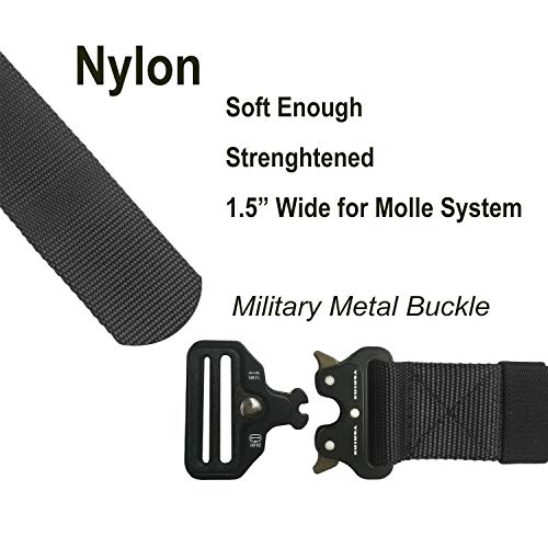 TENINE Cinturón Táctico, Cinturón Militar de Nailon de 1.5 Pulgadas Táctico Resistente con Correa de Metal de Liberación Rápida para Equipo EDC Molle Táctica Cinturón (Negro)