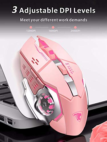 TENMOS T85 Raton Inalambrico Gaming,2.4G USB LED Recargable Inalámbrico silencioso óptico, Sleep Automático, 3 dpi Ajustable, 6 Botones para Mac/PC/Portatil/Ordenador (Rosa) TENMOS T85 Raton Inalambrico Gaming,2.4G USB LED Recargable Inalámbrico silencioso óptico, Sleep Automático, 3 dpi Ajustable, 6 Botones para Mac/PC/Portatil/Ordenador (Rosa)