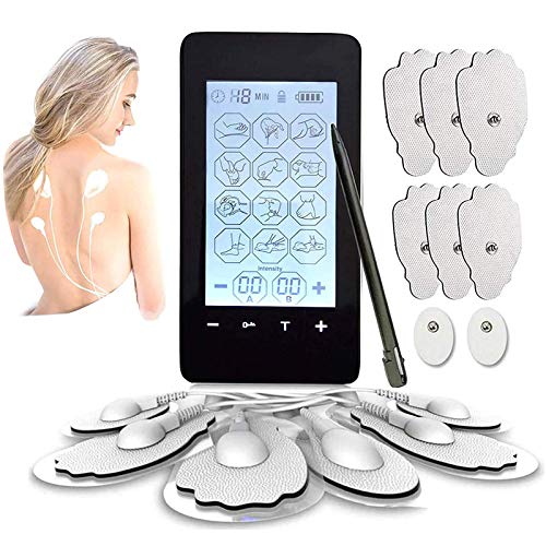 TENS Masajeador y Estimulador con 2 Canales, 12 Modos para el Manejo del Dolor para la espalda, Cuello, Brazos, Piernas, Abs, y Rehabilitacion Muscular Electroestimulador TENS (black)