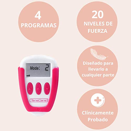 TensCare Ova+ - Electroestimulador para Alivio del dolor Menstrual. Diseñado Especialmente para Llevarlo A cualquier Parte. 4 modos 2 Pads 2 Canales