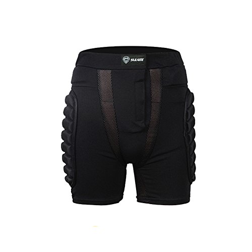 Tentock Adultos Pantalones Cortos de Compresión con Protectores Acolchados 3D, para Esquí Patinaje, Tamaño Completo(L)