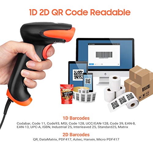 Tera Escáner de Código de Barras con Cable USB 2.0 1D 2D QR Lector de Códigos de Barras Fijo para Farmacia Supermercado Escaneo Manos Libres
