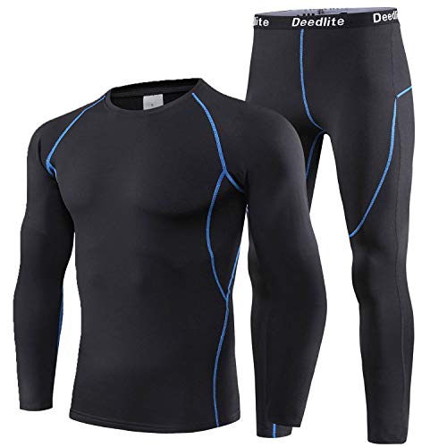 Térmica Interior Ropa Hombre Térmicos Conjuntos Térmica Manga Larga Pantalones Largos Deportes Térmicas Invierno para Running Moto Ciclismo Fitness Negro S