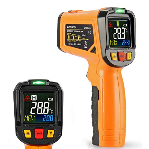 Termómetro infrarrojo Janisa sin contacto, con pantalla en color, temperatura de - 50 a + 800 °C, con apertura de 12 puntos, función de alarma Termómetro infrarrojo Janisa sin contacto, con pantalla en color, temperatura de - 50 a + 800 °C, con apertura de 12 puntos, función de alarma