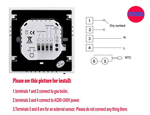 Termostato WiFi para caldera de gas, termostato inteligente pantalla LCD (TN pantalla) Touch Button retroiluminado programable con Alexa Google Home y teléfono APP-blanco/negro