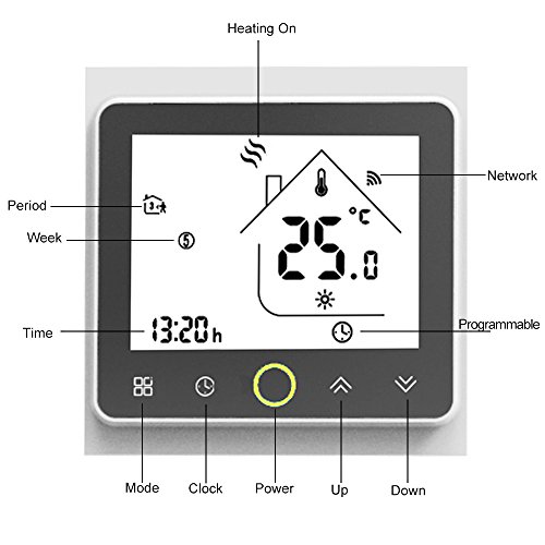 Termostato WiFi para caldera de gas, termostato inteligente pantalla LCD (TN pantalla) Touch Button retroiluminado programable con Alexa Google Home y teléfono APP-blanco/negro