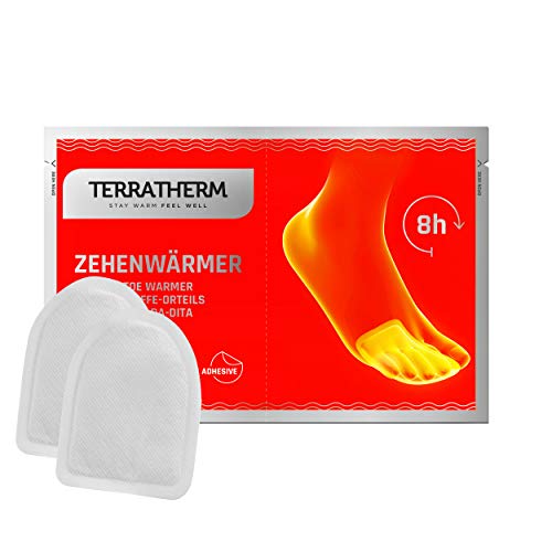 TerraTherm Calentadores Adhesivos para los Dedos de los pies, 8 Horas de pies Calientes, Almohadillas calentadoras de pies Extra Finas y cómodamente Suaves, 10 Pares