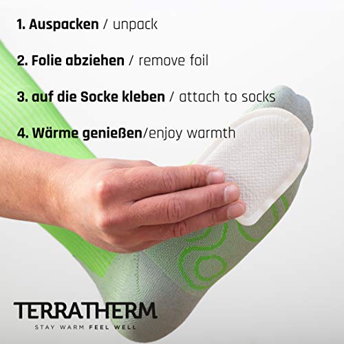 TerraTherm Calentadores Adhesivos para los Dedos de los pies, 8 Horas de pies Calientes, Almohadillas calentadoras de pies Extra Finas y cómodamente Suaves, 10 Pares