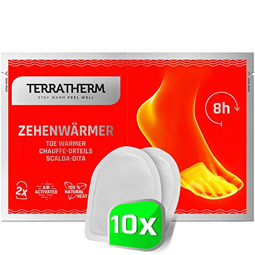 TerraTherm Calentadores Adhesivos para los Dedos de los pies, 8 Horas de pies Calientes, Almohadillas calentadoras de pies Extra Finas y cómodamente Suaves, 10 Pares