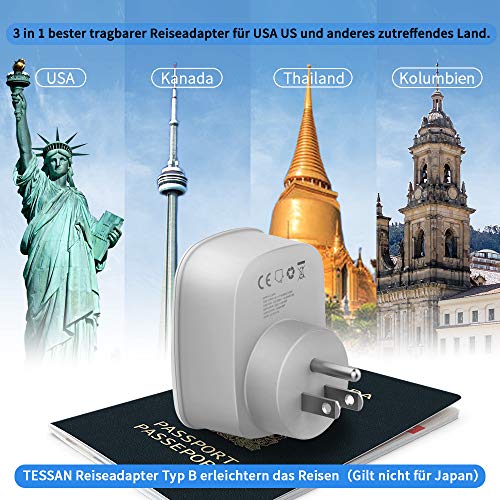 TESSAN Adaptador Enchufe USA Americano Adaptador de Viaje con 2 USB (2.4A), Español 2 Patas Europa hacia 3 Pata EEUU para Canada Mexico Tailandia Colombia(Tipo B) Blanco, Adaptador Enchufe Americano TESSAN Adaptador Enchufe USA Americano Adaptador de Viaje con 2 USB (2.4A), Español 2 Patas Europa hacia 3 Pata EEUU para Canada Mexico Tailandia Colombia(Tipo B) Blanco, Adaptador Enchufe Americano