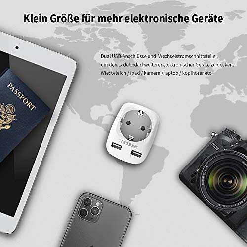 TESSAN Adaptador Enchufe USA Americano Adaptador de Viaje con 2 USB (2.4A), Español 2 Patas Europa hacia 3 Pata EEUU para Canada Mexico Tailandia Colombia(Tipo B) Blanco, Adaptador Enchufe Americano TESSAN Adaptador Enchufe USA Americano Adaptador de Viaje con 2 USB (2.4A), Español 2 Patas Europa hacia 3 Pata EEUU para Canada Mexico Tailandia Colombia(Tipo B) Blanco, Adaptador Enchufe Americano