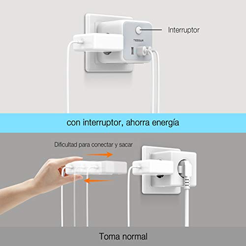 TESSAN Enchufe USB, 6 en 1 Powercube Ladron Enchufes Triple con 3 puertos USB(3A),Cubo Enchufe Multiple Pared con Interruptor, Cargador USB Compatible con iPhone, iPad, Ladron USB para Hogar Oficina TESSAN Enchufe USB, 6 en 1 Powercube Ladron Enchufes Triple con 3 puertos USB(3A),Cubo Enchufe Multiple Pared con Interruptor, Cargador USB Compatible con iPhone, iPad, Ladron USB para Hogar Oficina