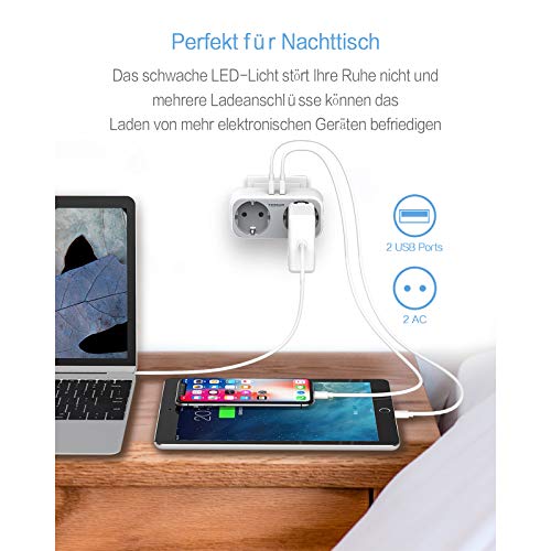 TESSAN Enchufe USB Pared, 4 en 1 Cargador USB con Doble USB (2.4A) y 2 Tomas de CA, Ladron Enchufe Multiple Compatible con iPhone, iPad, Samsung, Enchufe Pared Doble para el Hogar, Oficina TESSAN Enchufe USB Pared, 4 en 1 Cargador USB con Doble USB (2.4A) y 2 Tomas de CA, Ladron Enchufe Multiple Compatible con iPhone, iPad, Samsung, Enchufe Pared Doble para el Hogar, Oficina