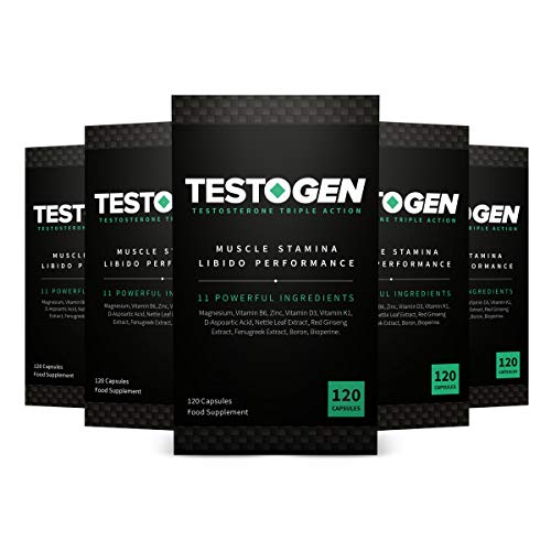 TestoGen Potenciador de Testosterona de Triple Acción con poderosos ingredientes naturales, ayuda a mejorar la resistencia, la fuerza y la energía x 5 (600 cápsulas) TestoGen Potenciador de Testosterona de Triple Acción con poderosos ingredientes naturales, ayuda a mejorar la resistencia, la fuerza y la energía x 5 (600 cápsulas)