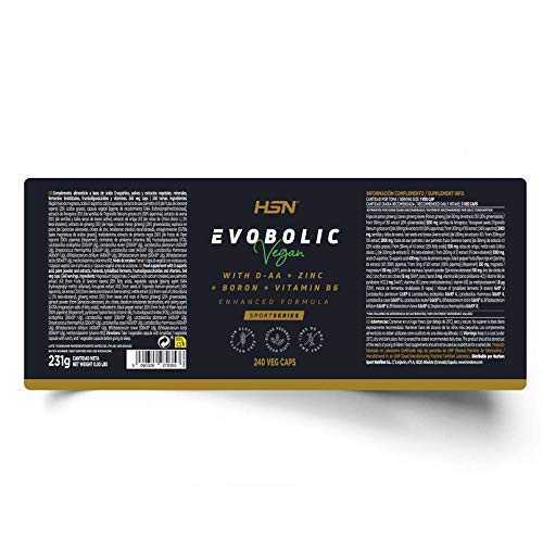 Testosterona Natural Suplemento Potenciador para Hombre | Evobolic de HSN | Testo Booster: Ácido Aspártico + ZMA + Fenogreco + Ginseng + Avena Sativa | Vegano | 240 Cápsulas Vegetales