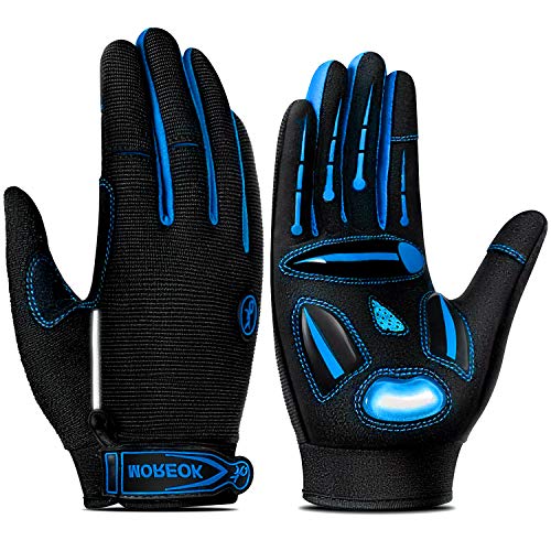 TEUEN Guantes Ciclismo Dedos Largos Guantes MTB con Pantalla Táctil Guantes Bicicleta Montaña para Hombre Mujer Guantes De Ciclismo con Acolchadas De Gel (Azul, L-Grande)