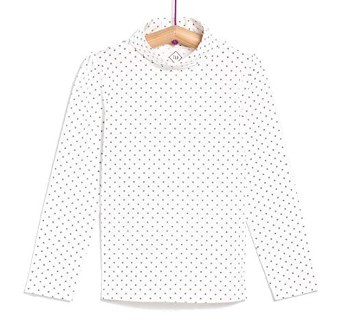 TEX - Camiseta de Algodón para Niña, Manga Larga, Cuello Alto, Blanco Roto, 2 a 3 años