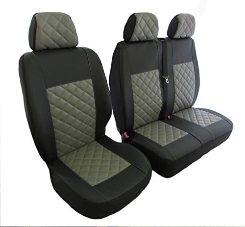 Texmar Designet - Fundas de asiento para Mercedes Spring Craft 2006 – 2018 RHD de piel ecológica y negro y gris (1 individual 1 doble)