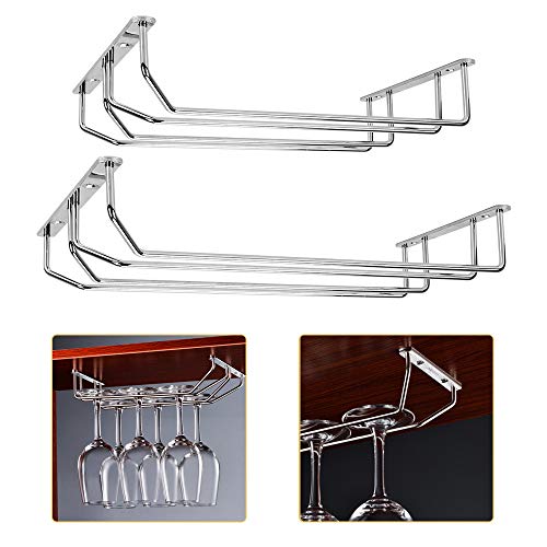 T&F - Soporte para copas de vino (34 cm, para debajo del gabinete, soporte para copas de vino, sistema de secado de aire, soporte independiente para exhibir copas de vino