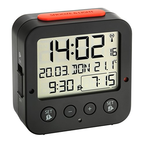 TFA Reloj Despertador Digital Negro