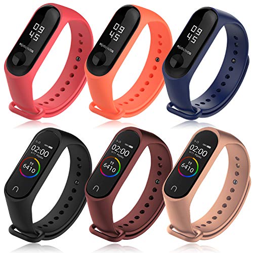 Th-some Bracelet pour Xiaomi Mi Band 4 / Mi Band 3, 6 Bracelets de remplacement Sport en Silicone Souple coloré, Bracelet en Silicone Souple remplaçable