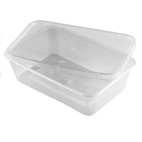 Thali Outlet 50 x Rectangular 500ml Microondas Contenedores de alimentos de plástico, transparente