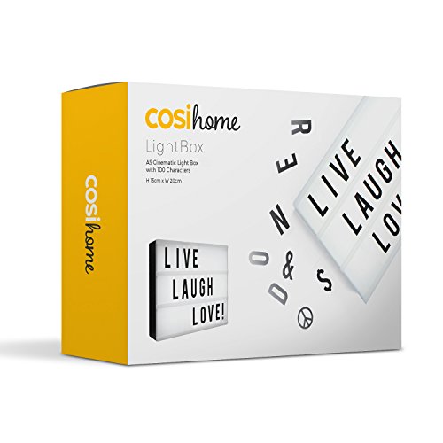 The Body Source Cosi Home ™ - Caja de luz LED en Formato A5 con Letras, Emoji, emoticonos y símbolos para Mensajes Personalizados. Alimentado por batería y USB