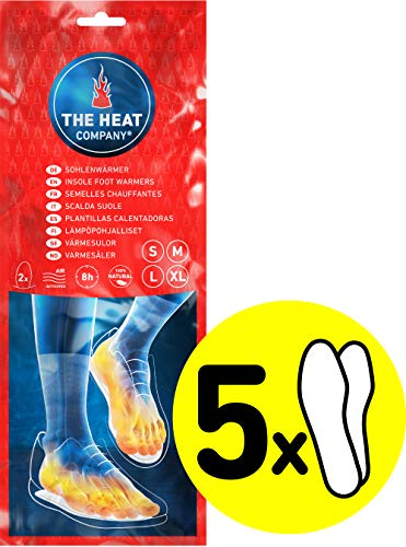 THE HEAT COMPANY Plantillas Calentadoras - 5 Pares - Extra CÁLIDO - Calentadores Pies - 8 Horas de pies Calientes - Calor instantáneo - Activado por Aire - Puro Natural - Tamaño Small: 36-38