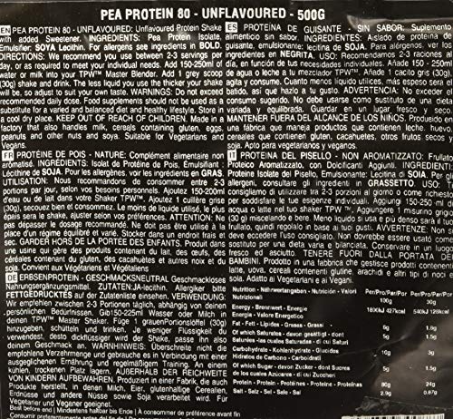 The Protein Works Suplemento Dietético Proteína de Guisante 80, Sin sabor, 500 g The Protein Works Suplemento Dietético Proteína de Guisante 80, Sin sabor, 500 g