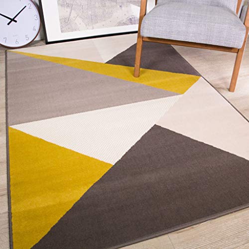 The Rug House Milan Alfombra Moderna con diseño Abstracto Llamativo Color Amarillo Ocre Mostaza Dorado Grafito Verde