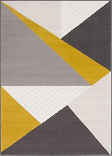 The Rug House Milan Alfombra Moderna con diseño Abstracto Llamativo Color Amarillo Ocre Mostaza Dorado Grafito Verde