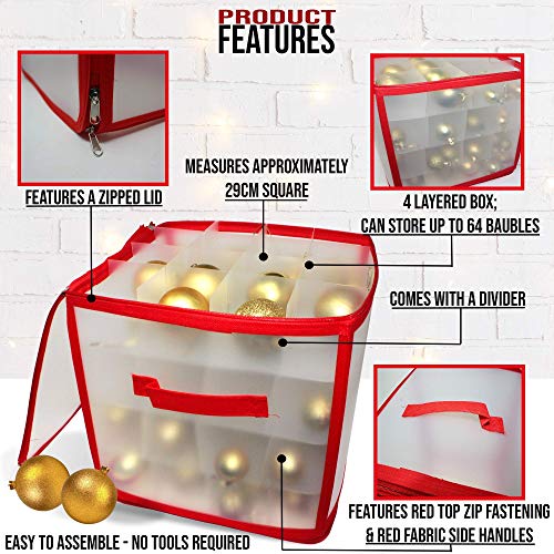 THE TWIDDLERS Caja de Almacenamiento de Bolas de Navidad (para 64 Bolas) - Confiable y Resistente| Bolsa de Almacenamiento de Adornos y Decoraciones para Árboles de Navidad.